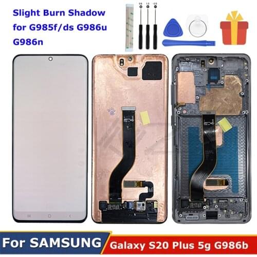 Amoled G985b LCD With Frame For Samsung Galaxy S20 plus 5g LCD Display G985f Touch Screen Replacement Digitizer Assembly S20