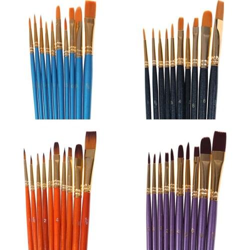 10Pcs Watercolor Gouache Paint Brushes Different Shape Round Pointed Tip Nylon Hair Painting Brush Set Art Supplies