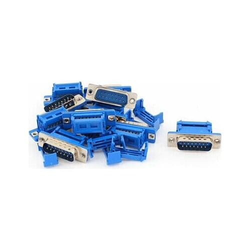 10pcs D-SUB DB15 15 Pin Male IDC Type Crimp Threaded Connector for Flat Cable