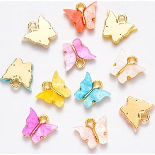 10pcs Multicolor Alloy Charms with Glitter Powder Butterfly Resin Pendants Charm for Jewelry Making DIY Necklace Accessories
