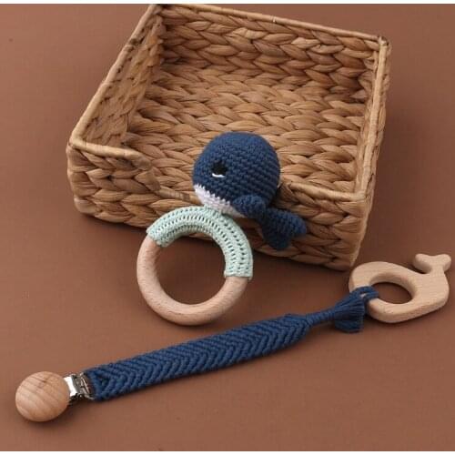 3Pcs BPA Free Crochet Baby Teether Newborn Dummy Holder Pacifier Clips Teething Ring Cute Soother Chain Infants Rattle Set