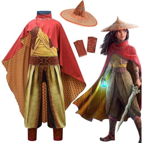 Kid Girl Halloween Anime Cosplay Costumes Raya Cosplay Costumes The Last Dragon Cos Set Jumpsuit Hat Headwear Cloak 4pcs Set