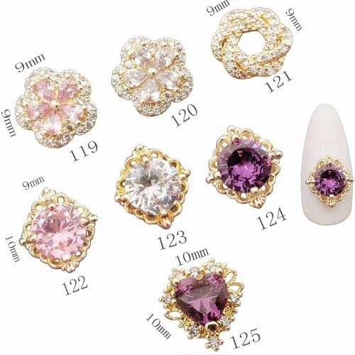 5pcs Japanese Korean Luxury Zircon Diamond Nail Jewelry Real Gold Electroplating Five-Petal Flower Love Nail Art Decoration