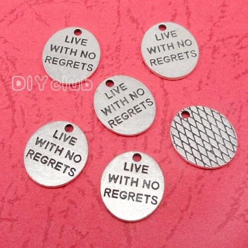 80pcs-Antique Silver Live With No Regrets Charms Pendants, Jewelry Accessories 15x13mm
