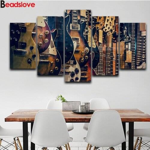 Diamond Embroidery Guitar Musical Instrument 5 Pcs Needlework 5D DIY Diamond Painting Multi Panel Full round Rhinestones Mosaic