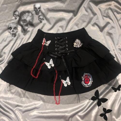 Summer Japanese Harajuku Girls Bandage Stitching High Waist Bow Skirts Punk Kawaii Black Hot Girl Mini Skirts