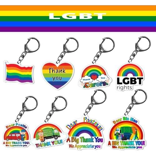 Bisexual Gay Pendant LGBT Rainbow Acrylic Keychain Around Rainbow Flag