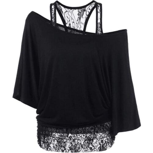 Plus Size 5XL Blouse Women Top Shirts Contrast Colors Sexy Skew Neck Short Sleeve Blusas Lace Stitching Off-Shoulder Top