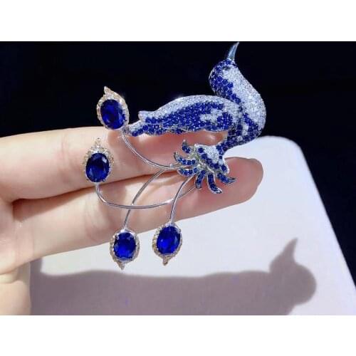 Blue color bird brooch 925 sterling silver with cubic zircon fine women jewelry free shipping daily wear