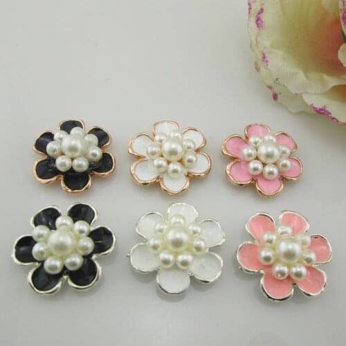 BT216 22mm)5pcs 3 colors metal flatback flower oil drip rhinestone buttons wedding bouquet