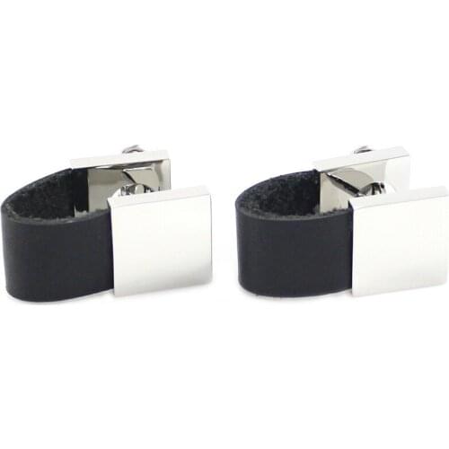 Black Leather Belt Cuff links Square Metal And Black Belt Cuff Links Wedding Birthday Cuff Links