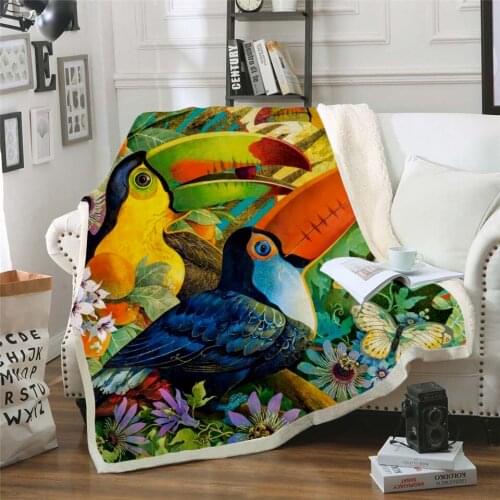 Plstar Cosmos colorful Parrot brid Blanket 3D print Sherpa Blanket on Bed Kids Girl Flower Home Textiles Dreamlike style-6