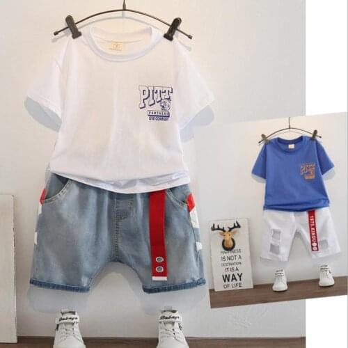 Kids Clothes Boys Short-sleeved T-shirt 2021 New Summer Childrens Fashion Print Pullover And Casual Shorts Set 2-7 Years old