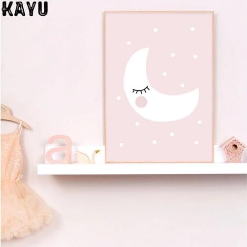 Pink Moon Cloud Star Nursery Child Poster Cute Art Decorative Print Wall Painting Decoration Picture Nordic Kid Baby Room Decor