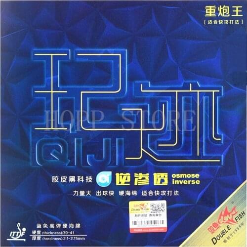 Double Fish QIJI Table Tennis Rubber Blue Sponge Pips-In Sticky Quick Attack Loop Double Fish Ping Pong Sponge