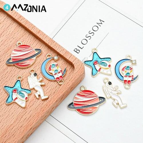 20pcs/lot Astronaut Planet Moon Star Alloy Enamel Charm Handmade Craft Pendant Making For Jewelry Bracelet Necklace Accessories