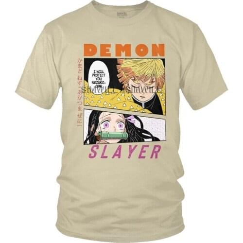 Kimetsu No Yaiba Demon Slayer T Shirts Men Short Sleeve Cotton T-shirt Zenitsu and Nezuko Tees Top Graphic Tshirts Gift