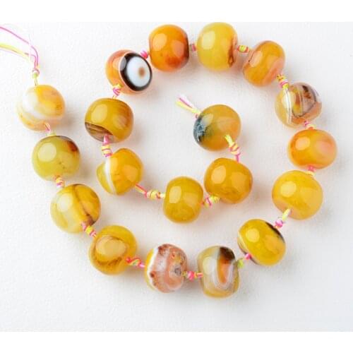 Smooth Round oval yellow pattern agate natural stone beads For DIY Necklace Bracelet Woman Gift Jewelry Making 15"