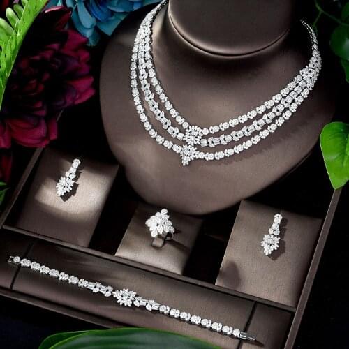 HIBRIDE Nigeria 4pcs Bridal Cubic Zirconia Jewelry Sets for Women Party Necklace Earring Set bijoux femme ensemble N-1194