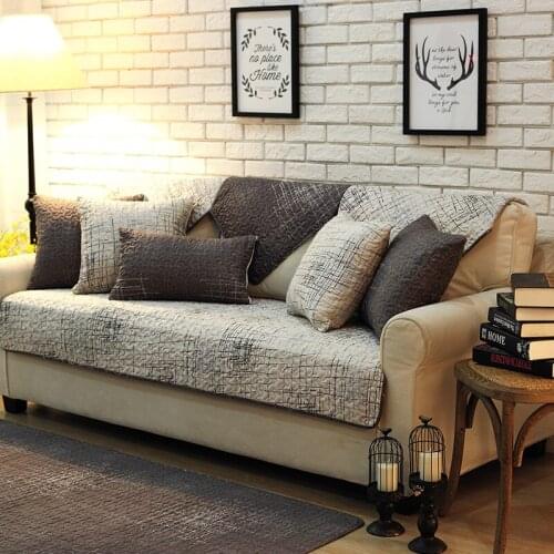 Nordic Cotton Sofa Cover Towel Slipcover Geometric Striped Sofa Modern Non-slip Grey Sofa Couch Cover Corner Towel Mats 1 Piece