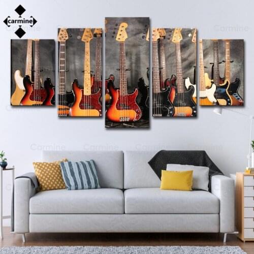 Bass Guitar Collage Art Painting Music Posters Modern 5 Pieces of High-Definition Pictures Living Room Home Decoration Frameless