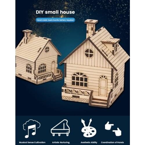 DIY Handmade Toys 3D Wooden Puzzle Game Small House Music Box Assembly Popular Gift for Children Adult Christmas Birthday