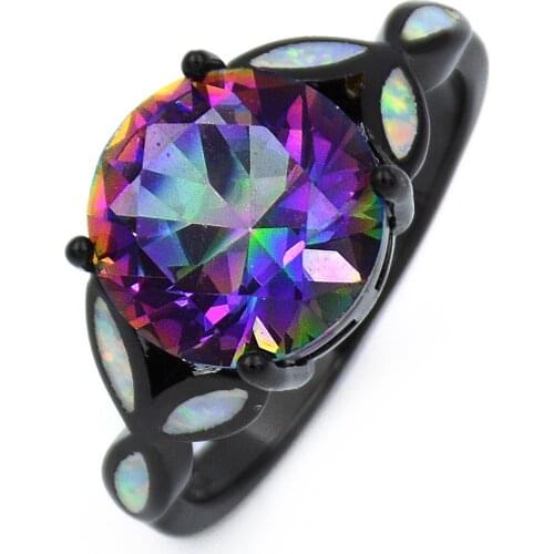JZ0166 Luxury 10 kt Black Gun Plated Rainbow Color Crystal Ring Fashion Jewelry for Party