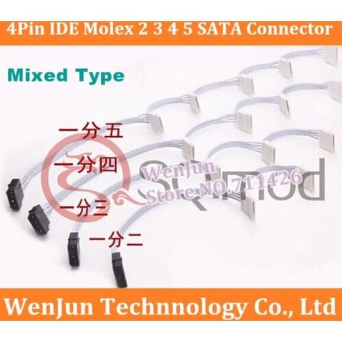 Hard Drive SATA Power Supply Cable 4Pin IDE Molex to 2 3 4 5 SATA Connector Lead 18AWG Wire White For HDD SSD Cage PC Server DIY