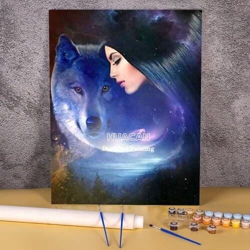 Wolf Animal DIY Painting By Numbers Set Oil Paints 50*70 Canvas Painting Home Decor For Children Wholesale Handiwork Art