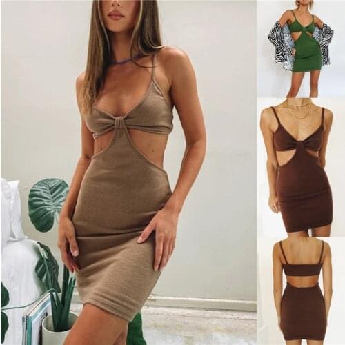 Kayotuas Women Dress Sexy Knitted Cut Out Spaghetti Strap Mini V-Neck Backless Clubwear Party Streetwear Hot Bodycon Outfit
