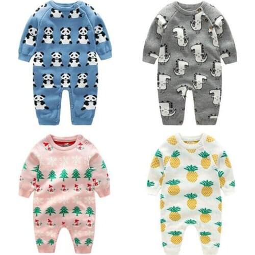 Infant Baby Boy Animal Printing Rompers Spring Autumn Long Sleeve Pineapple Rompers Newborn Baby Boy Knit Rompers Clothes