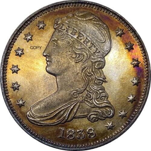 United States 1838 ½ Dollar Capped Bust Half Dollar Cupronickel Plated Silver Copy Coin