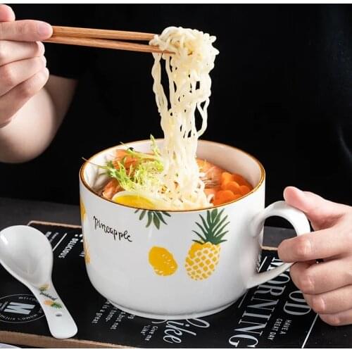 Creative Ceramic Instant Noodle Bowl Bring a Spoon High Capacity Cup With Cover Bento Box Student Lunch Instant Soup Bowl Set