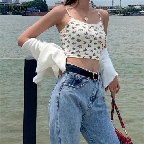 TIESOME Summer 2020 Women Clothes Female Camis Fruit Print Bow Lace Tops Sexy Lady Crop Top Hot Slash Neck Sleeveless Women Top