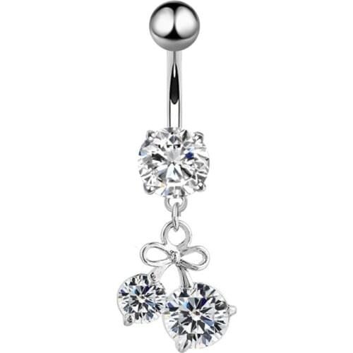 Fashion Bowknot Piercing Navel for Women Body Jewelry Charm Cherry Pendant Jewelry Crystal Zircon Belly Button Rings