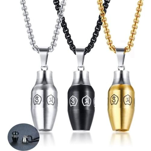 Men Bottle Pendant Cremation Urn Jewelry Necklace with Six-Word Mantra Prayer Words Ashes Keepsake Memorial Gifts for Him