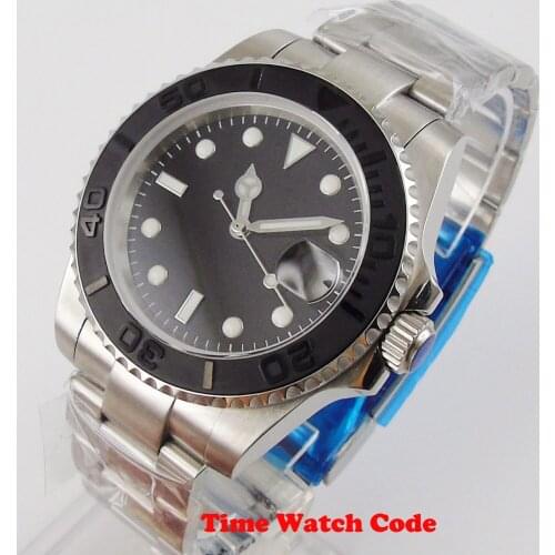 40mm Bliger Mechanical Automatic Mens Wristwatch NH35 Black sterile Dial Date Magnifier Sapphire luminous ceramic matte bezel