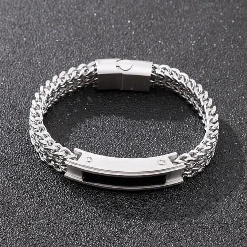 HaoYi Fashion Punk Mens Bracelet Square Charm Bracelets Hip Hop Party Rock Stainless Steel Jewelry