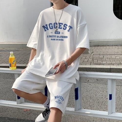 ZOGAA 2021 Summer Japanese Tide Brand Mens Short-Sleeved Shorts Two-Piece Student Casual Sports Suit Male Mens Clothes M -3XL