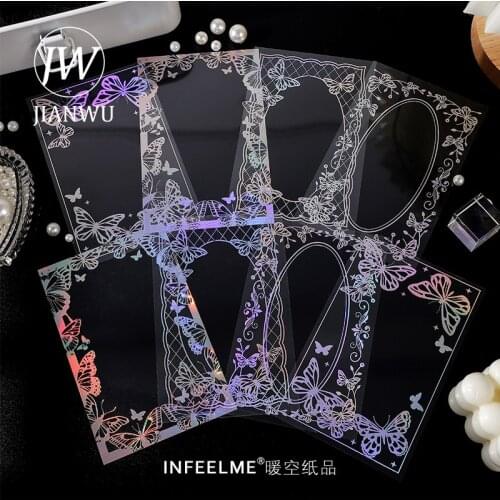 JIANWU 8pcs Cute Crystal Transparent Card Sticker Kawaii Bronzing Flower Border Juornal Dec PET Material Sticker Supplies