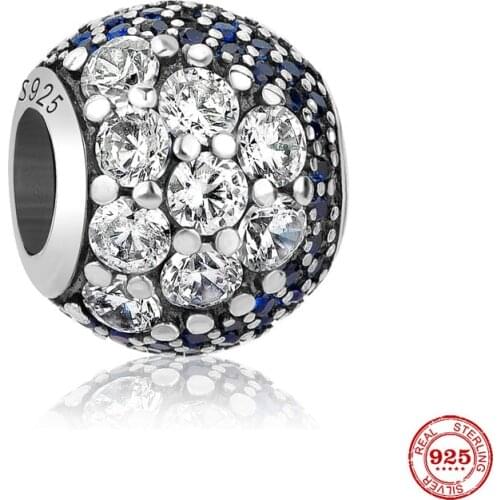 New Original Silver Color Blue White Crystal Charm Fit European Pandora Charms Bracelet Bangles P548