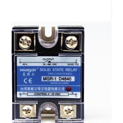 Mager 40A SSR,Input 3-32VDC Output 24-480VAC Single Phase Solid State Relay SSR MGR-1 D4840 40A
