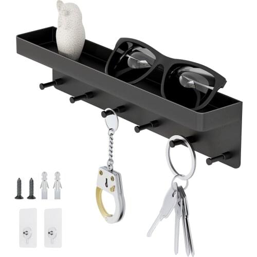 6 Hooks Wall Rack Shelf Modern Clothes Storage Rack Hook Towel Coat Hanger Key Chain Shelf Glove Storage Box Carbon Steel Black