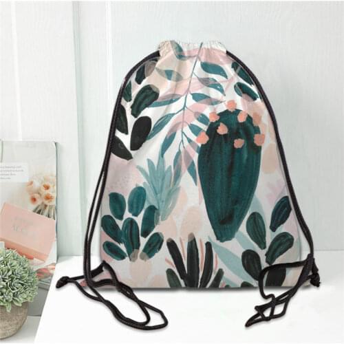 Hot cactus Printed backpack drawstring bag satin soft shoe bags to school custom Logo bags for women