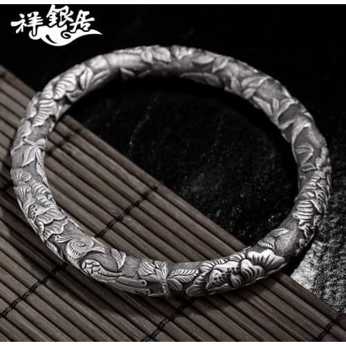 Restoring ancient ways is fine silver bracelet handmade peony magpie fine silver bracelet S999 yunnan silver bracelet