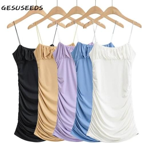 Sexy dress women 2021 elegant mini dresses summer spaghetti strap dress bodycon sleeveless dresses ruched black dress white blue