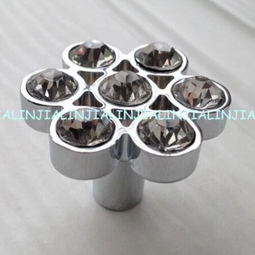 Modern fashion rhinestones drawer win cabinet knobs pulls k9 clear crystal silver dresser kitchen cabinet door handles pull 34mm