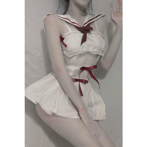Student Sailor Uniform Sexy Kawaii Lingerie Temptation Japanese Pleated Skirt Bow Waistband Dress Lace Role Play Sexy Costumes