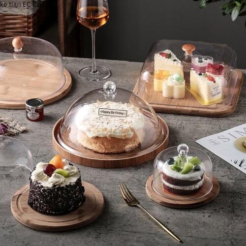 Japanese Dessert Cake Snack Plate Fruit wooden plate Tray with Cover Dust-proof Fresh-keeping Acrylic Transparent Cover