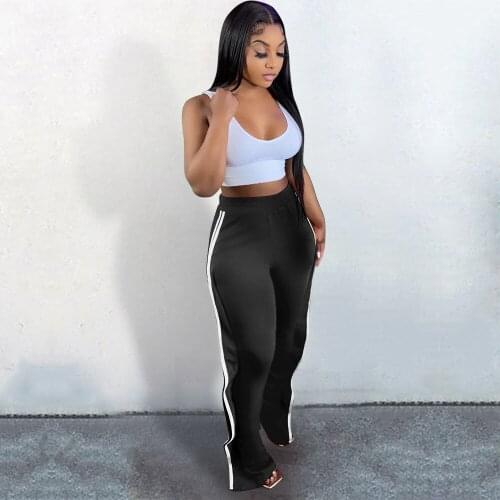 Womens Tracksuit 2021 Summer Comfortable All Match Solid Color Side Strip Casual Pants Trousers Middle Waist Female Slacks